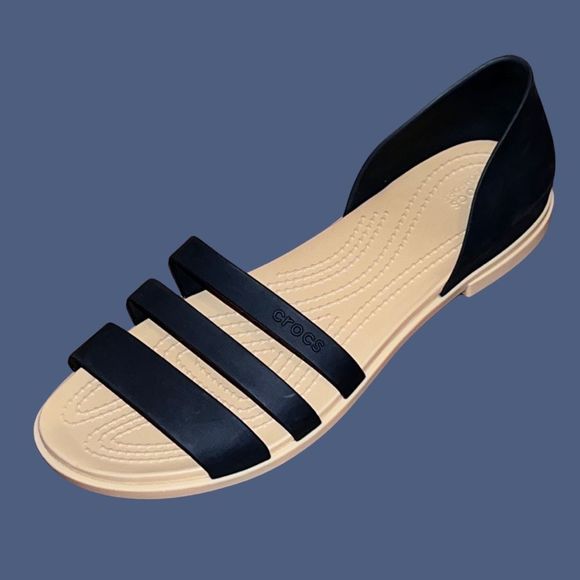 NWOB Crocs womens Tulum Open Flat Black Size 8 - Picture 1 of 8